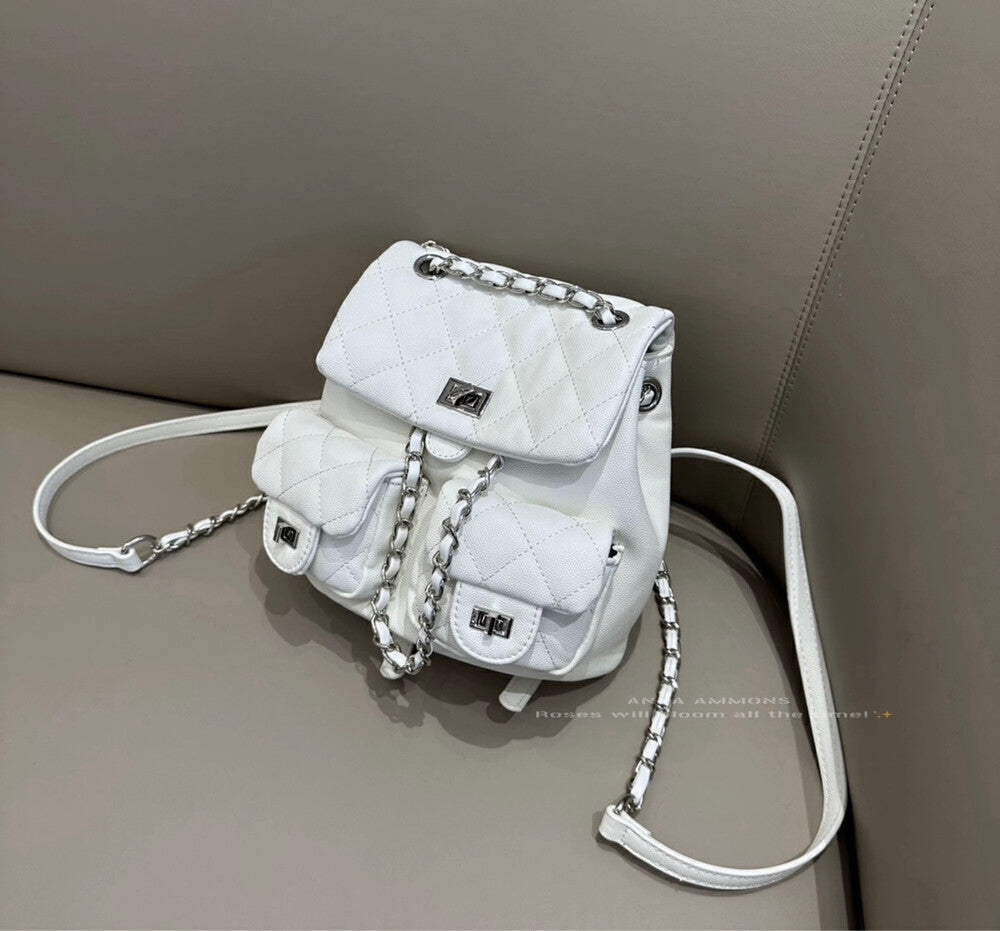 ANNA AMMONS "City Walk" Quilted Mini Backpack - Elegant Multi-Pocket Chain Bag