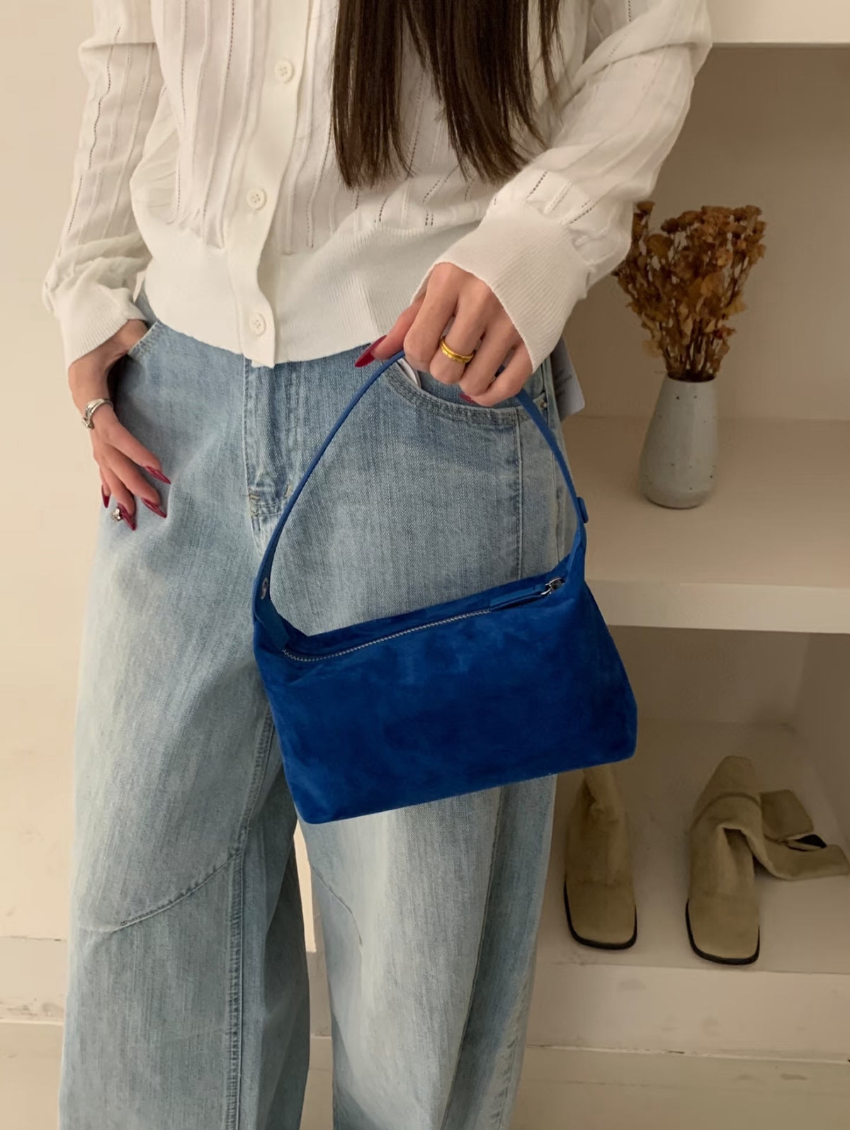 ANNA AMMONS Cerulean Blue Hobo Bag - Chic Minimalist Handbag for Women 2026 Spring Summer Collection