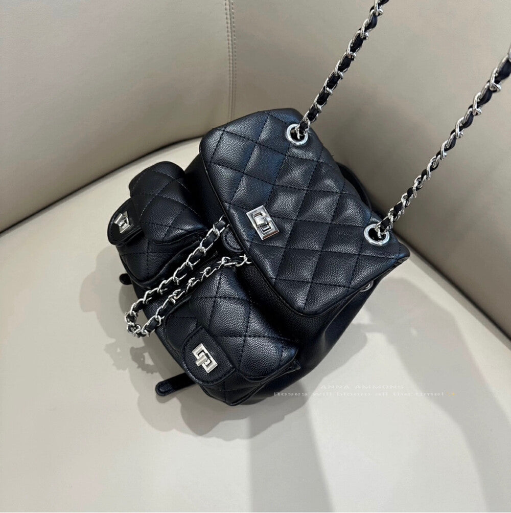 ANNA AMMONS "City Walk" Quilted Mini Backpack - Elegant Multi-Pocket Chain Bag