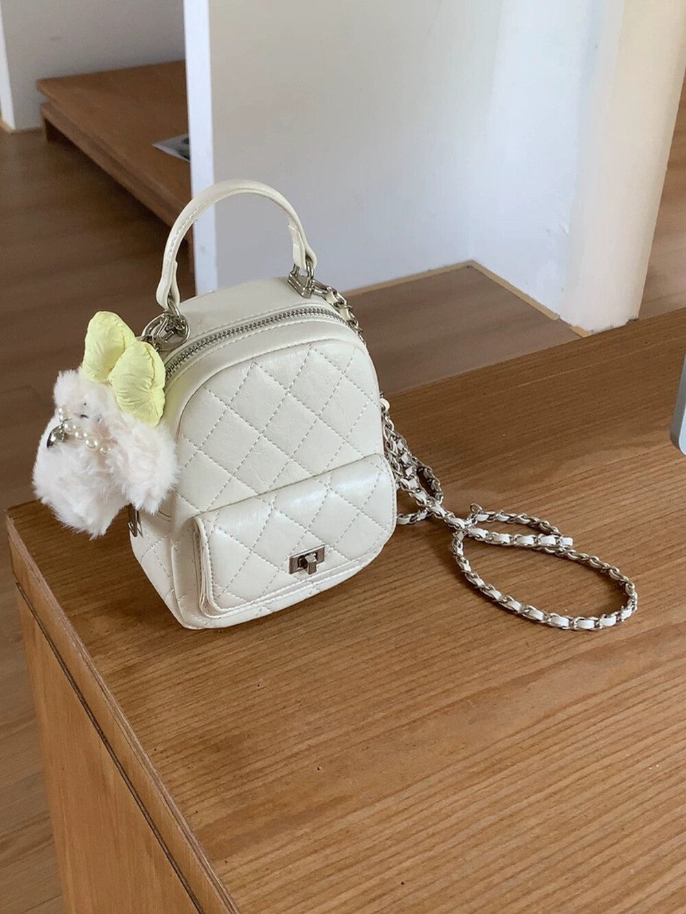 ANNA AMMONS Elegant Quilted Mini Backpack - Classic Chain Strap Shoulder Bag