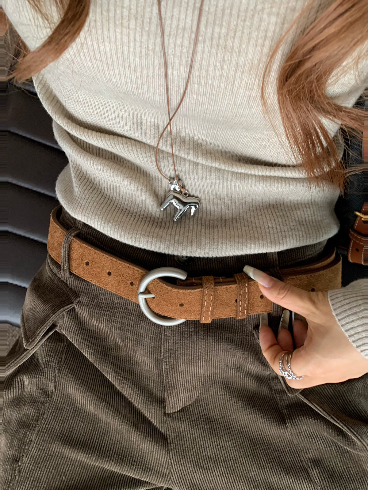 ANNA AMMONS Vintage Genuine Nubuck Leather Belt - Premium Matte Cowhide Waistband