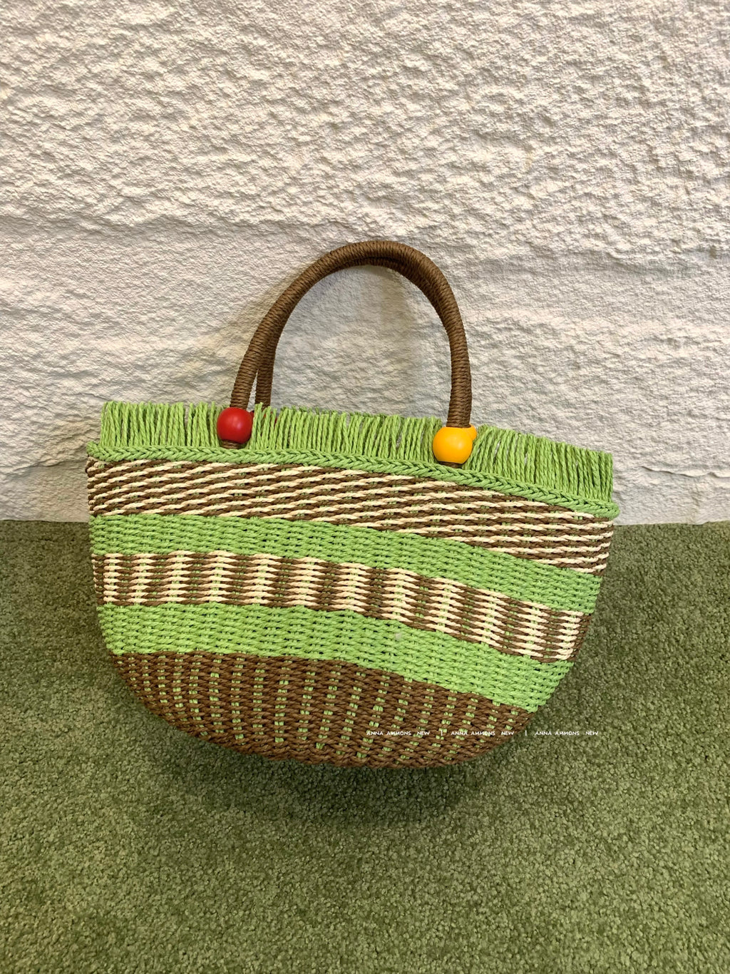 ANNA AMMONS Retro Picnic Fruit Basket Bag - Woven Summer Beach Handbag