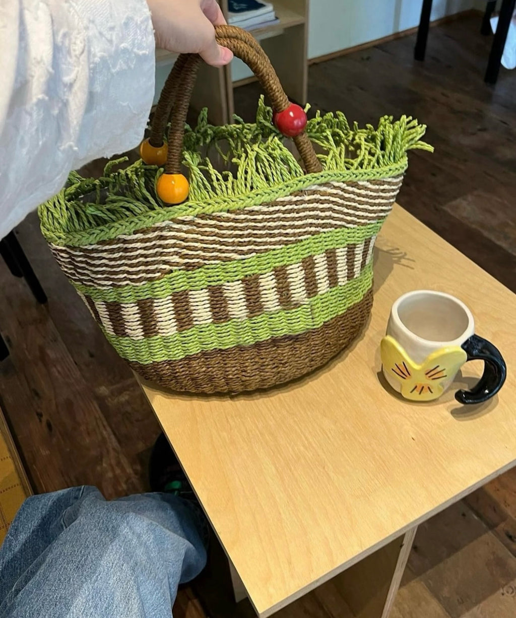 ANNA AMMONS Retro Picnic Fruit Basket Bag - Woven Summer Beach Handbag