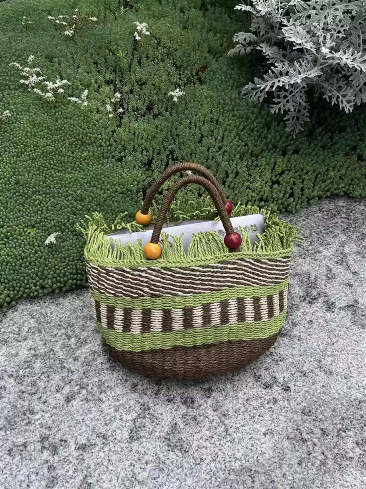 ANNA AMMONS Retro Picnic Fruit Basket Bag - Woven Summer Beach Handbag
