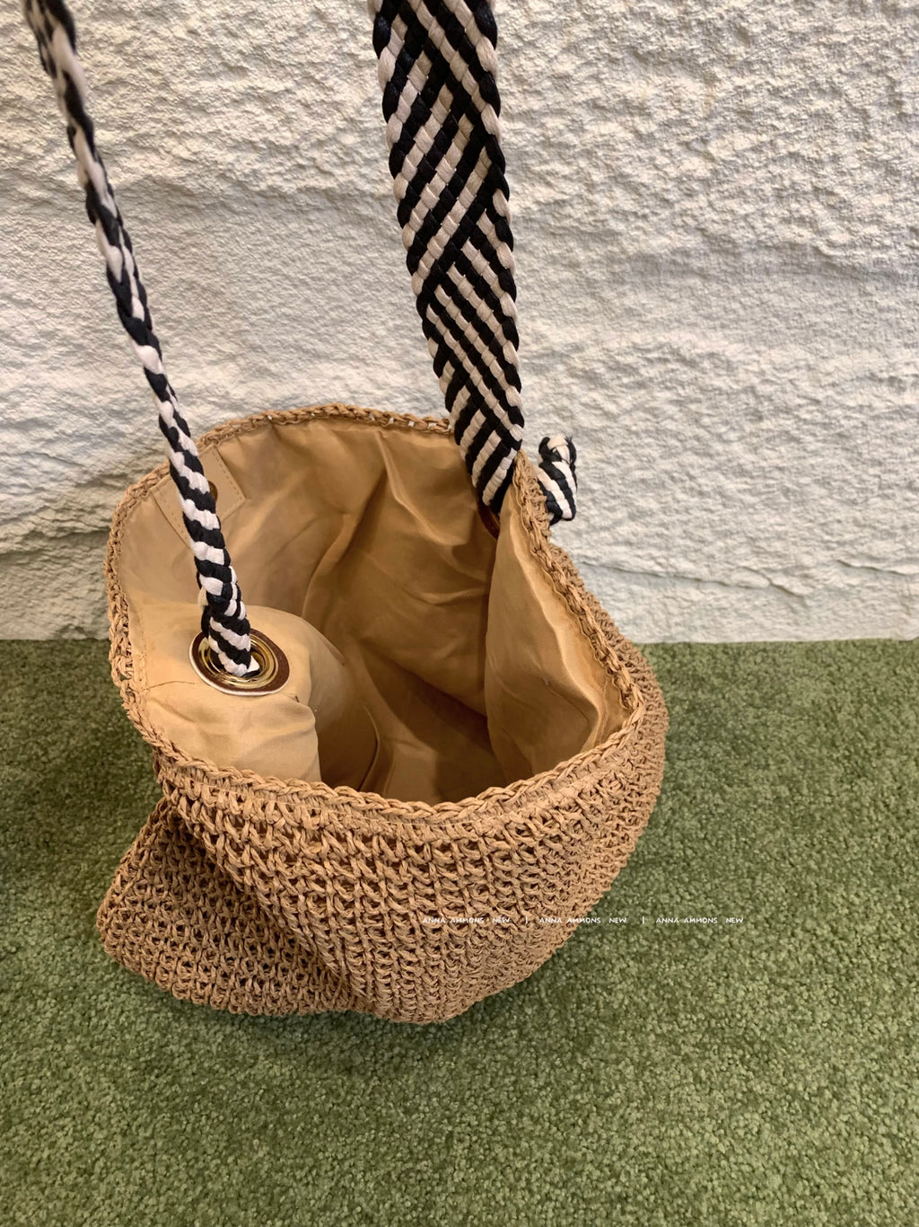 ANNA AMMONS Handwoven Straw Tote Bag - Retro Artisanal Summer Shoulder Bag